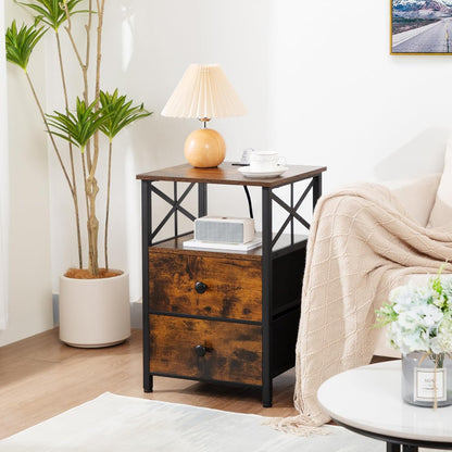 Nightstands Set of 2 with Charging Station – Bedside Tables with Storage Drawers