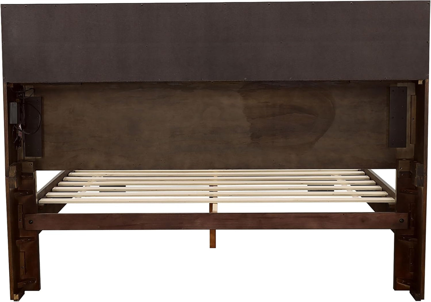 Modern King Platform Bed – LED Bookcase Headboard with 3 Storage Shelves