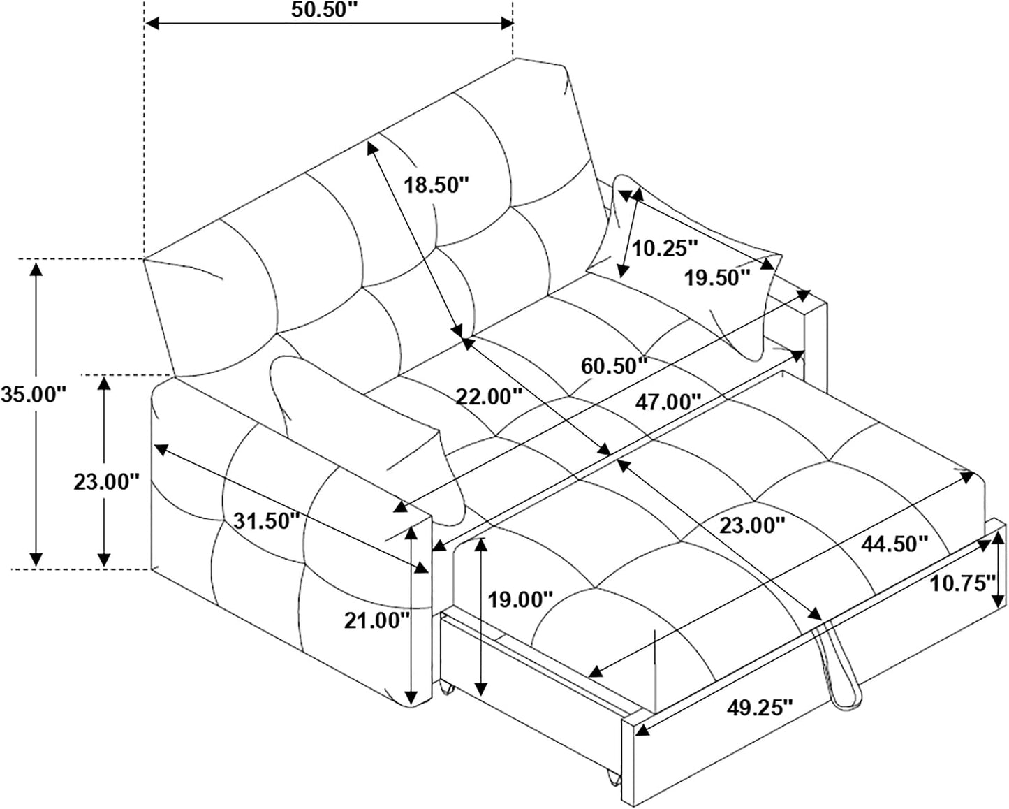 Modern Convertible Sleeper Sofa – 59" Chenille Sofa Bed with Pull-Out Mattress