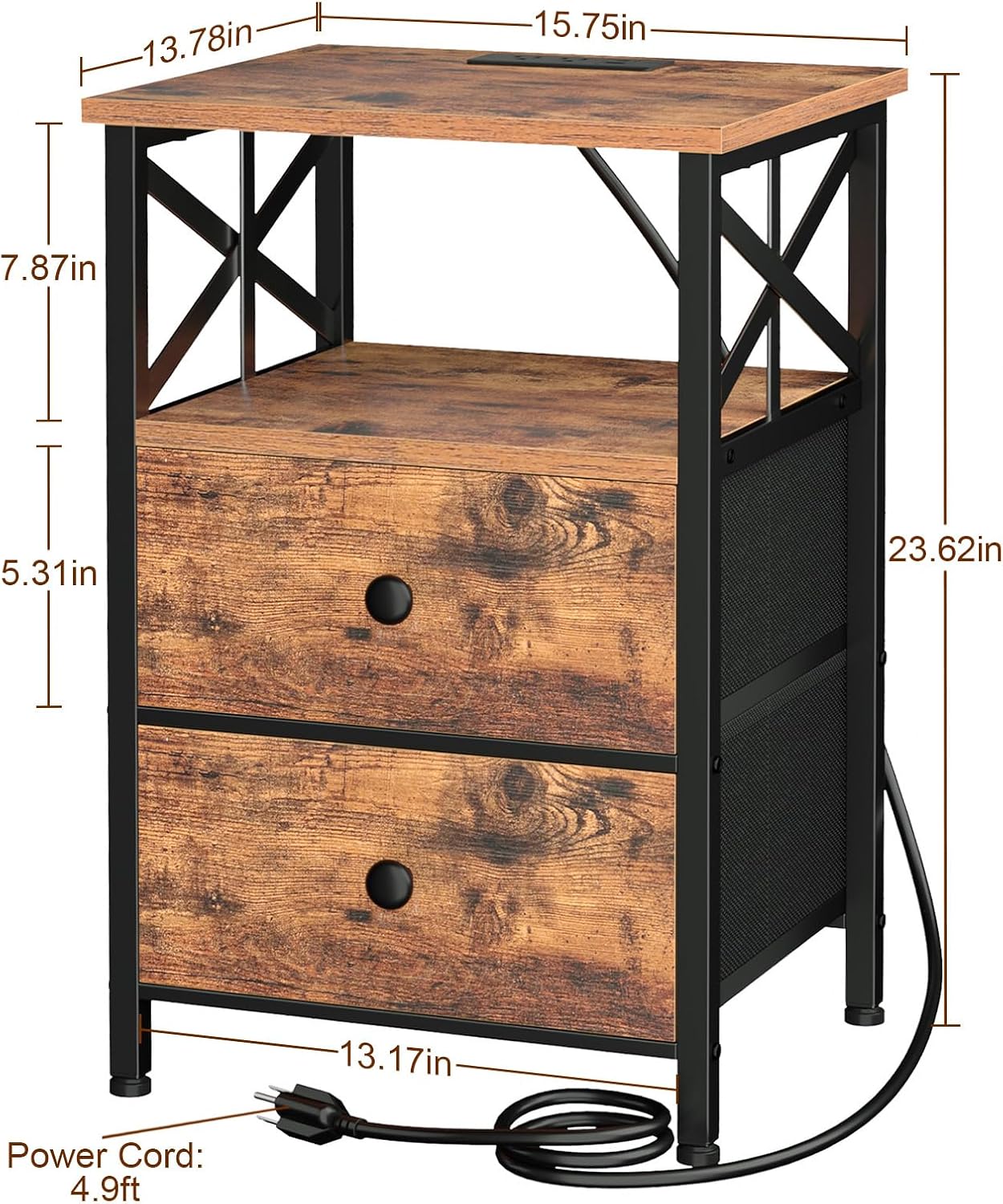 Nightstands Set of 2 with Charging Station – Bedside Tables with Storage Drawers