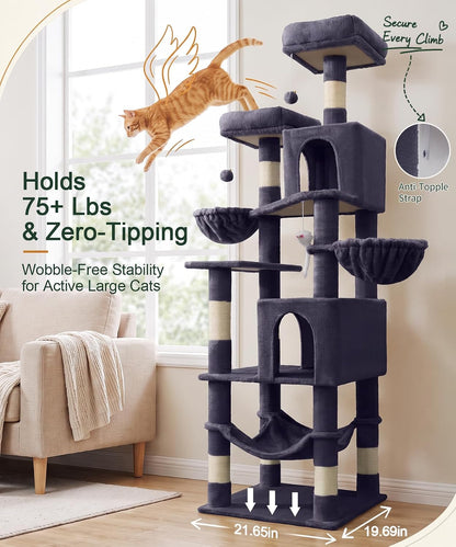 70" Multi-Level Cat Tree – Large Cat Tower with Condos, Hammock & Scratching Posts