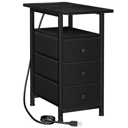 Slim Nightstand with Charging Station – 3-Drawer Bedside Table for Small Spaces