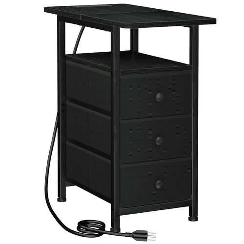 Slim Nightstand with Charging Station – 3-Drawer Bedside Table for Small Spaces