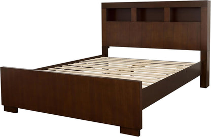 Modern King Platform Bed – LED Bookcase Headboard with 3 Storage Shelves