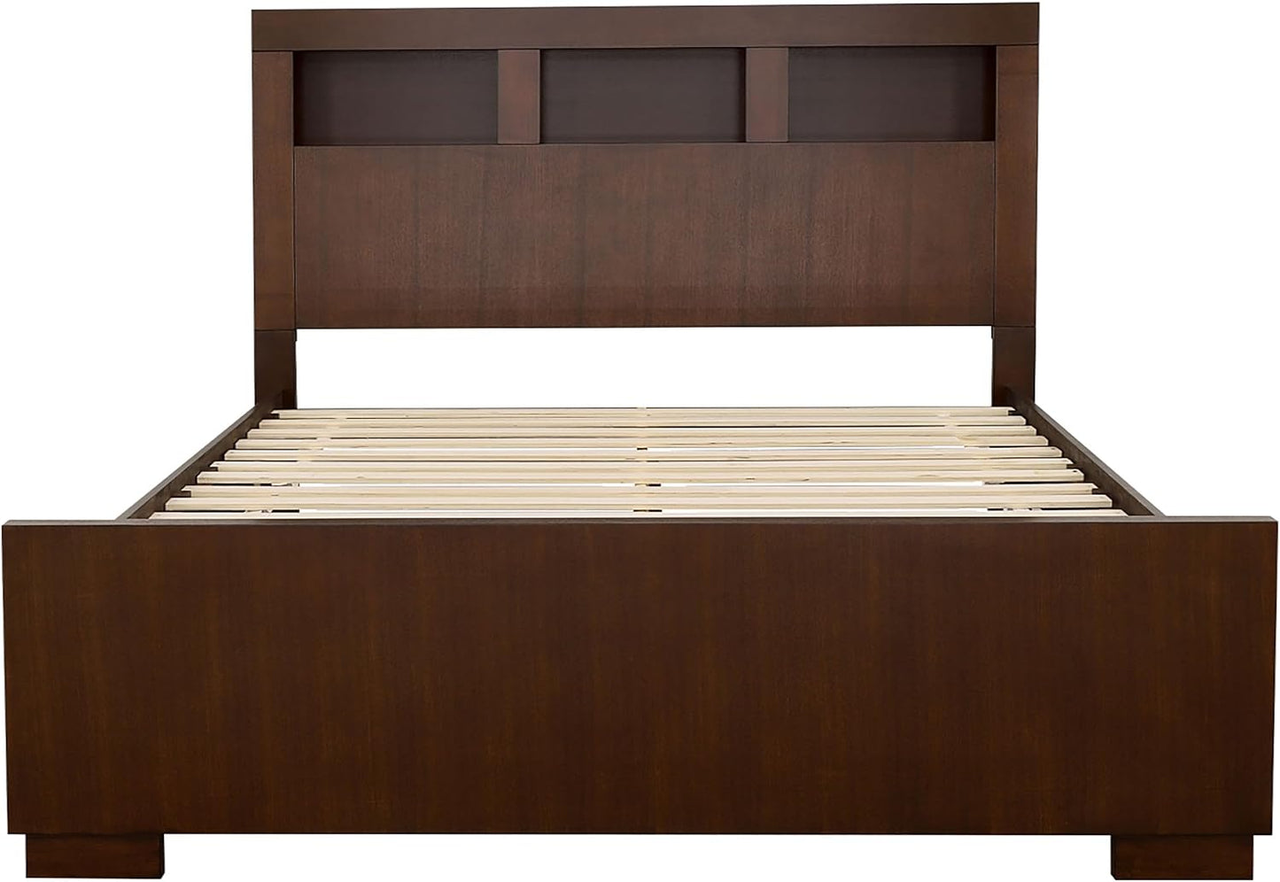 Modern King Platform Bed – LED Bookcase Headboard with 3 Storage Shelves