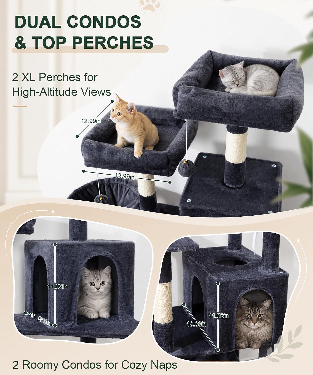 70" Multi-Level Cat Tree – Large Cat Tower with Condos, Hammock & Scratching Posts