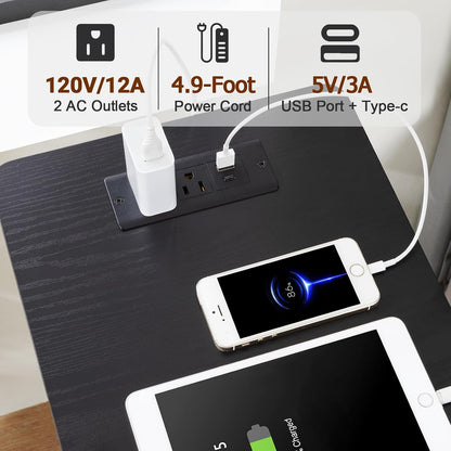 Slim Nightstand with Charging Station – 3-Drawer Bedside Table for Small Spaces