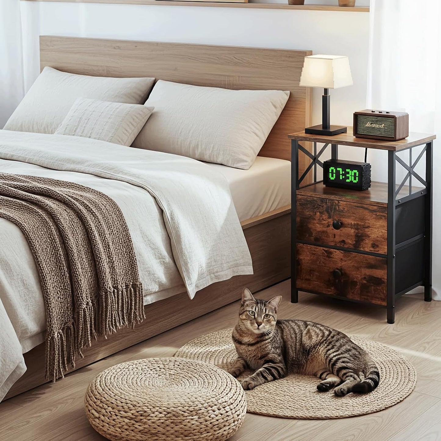 Nightstands Set of 2 with Charging Station – Bedside Tables with Storage Drawers