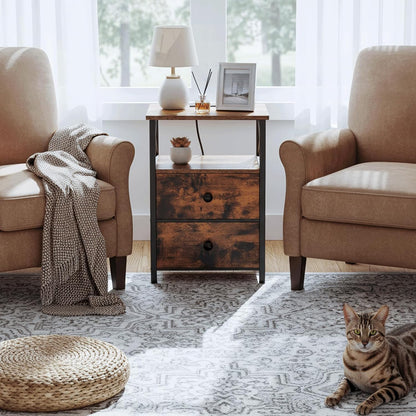 Nightstands Set of 2 with Charging Station – Bedside Tables with Storage Drawers