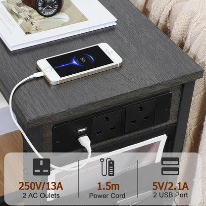 C-Shaped Side Tables Set of 2 – Charging Station Couch Tables with Storage