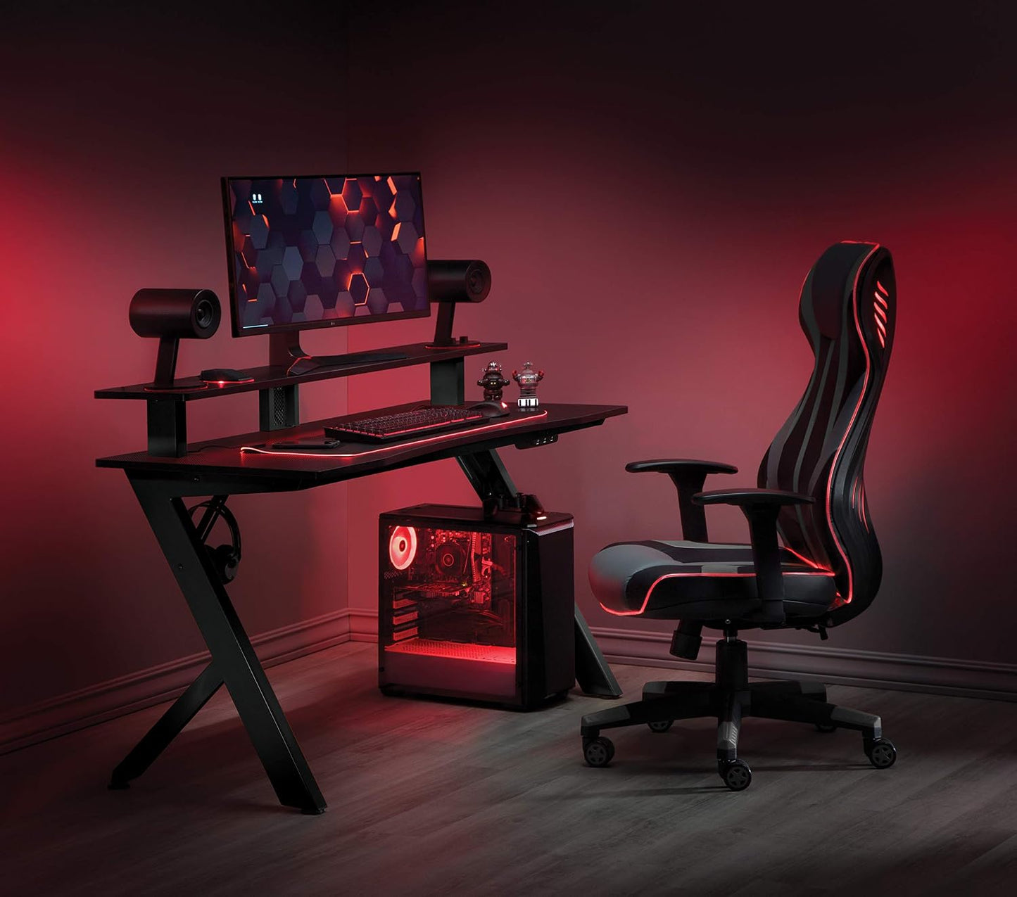 RGB Gaming Desk – 54" Computer Desk with Monitor Shelf, USB Hub & Cable Management
