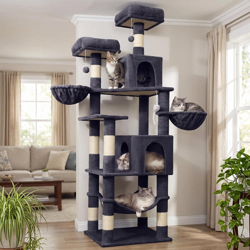 70" Multi-Level Cat Tree – Large Cat Tower with Condos, Hammock & Scratching Posts