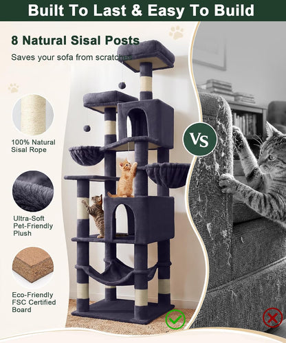 70" Multi-Level Cat Tree – Large Cat Tower with Condos, Hammock & Scratching Posts