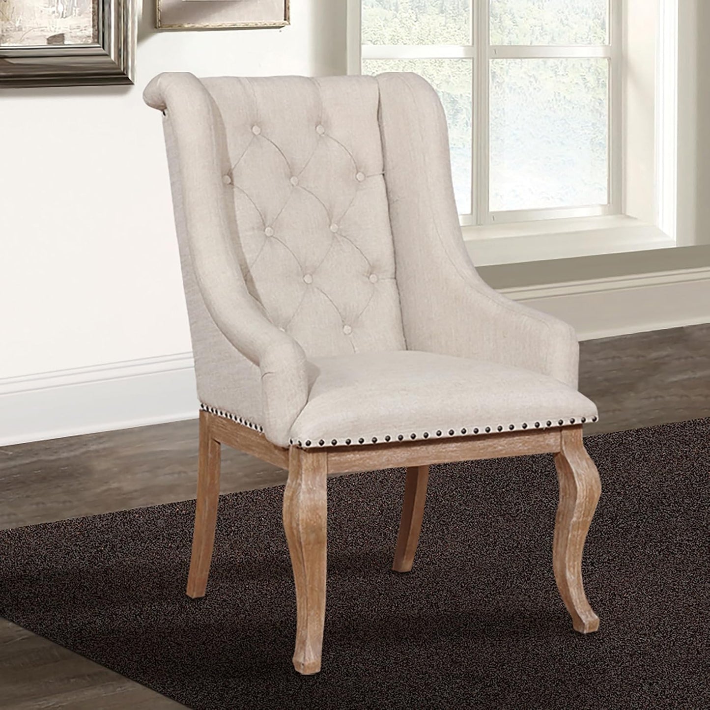 Elegant Upholstered Dining Chairs – Button-Tufted Accent Chairs with Nailhead Trim