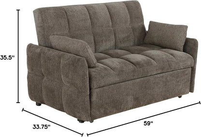Modern Convertible Sleeper Sofa – 59" Chenille Sofa Bed with Pull-Out Mattress