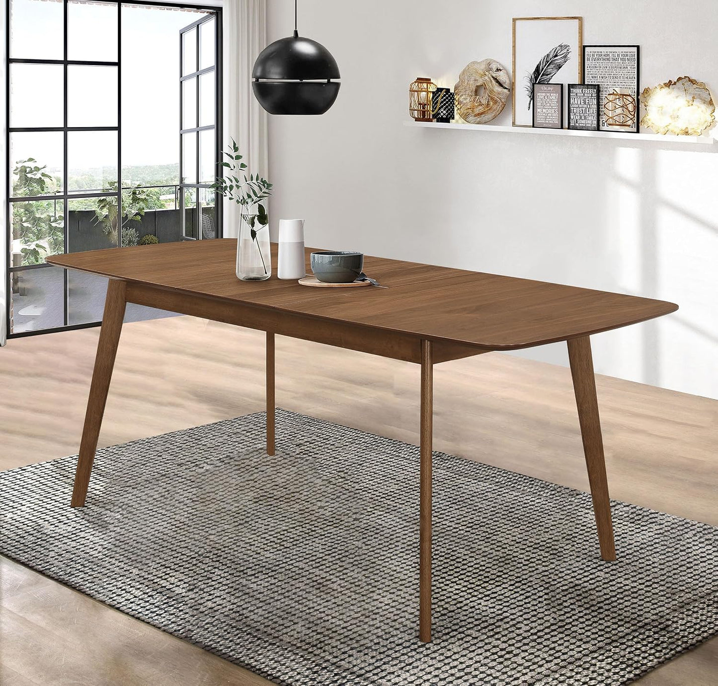 Mid-Century Extendable Dining Table – Natural Walnut Table with Butterfly Leaf